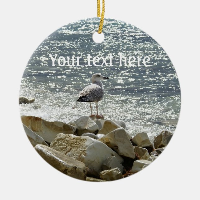 Seagull and sea ceramic ornament (Front)