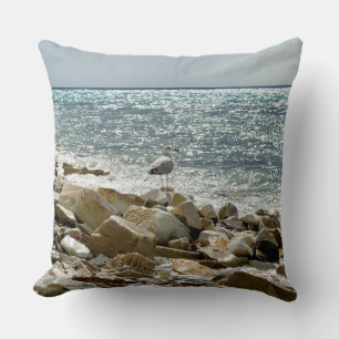 seagull and sea surf cushion