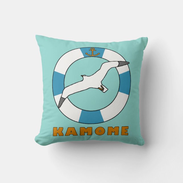 Seagull and Swim Ring Light Blue Cushion (Front)