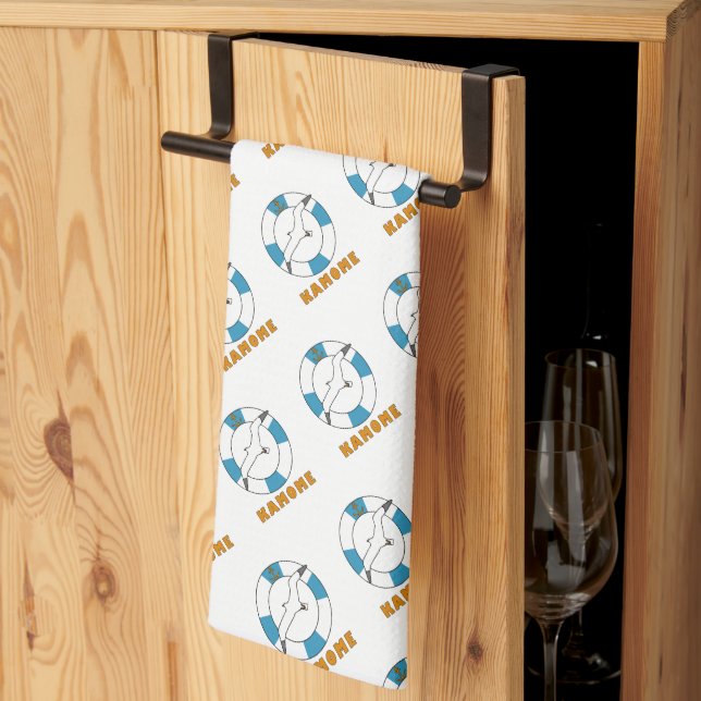 Seagull and Swim Ring Light Blue Tea Towel (Thirds Fold)