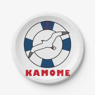 Seagull and Swim Ring Navy Blue Paper Plate