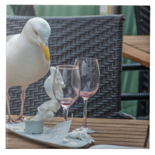 Seagull and wine glasses view ceramic tile