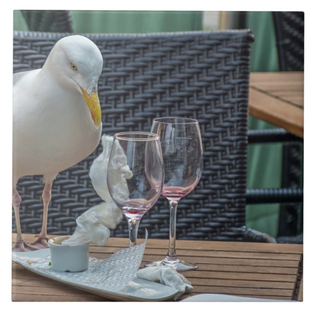 Seagull and wine glasses view ceramic tile (Front)