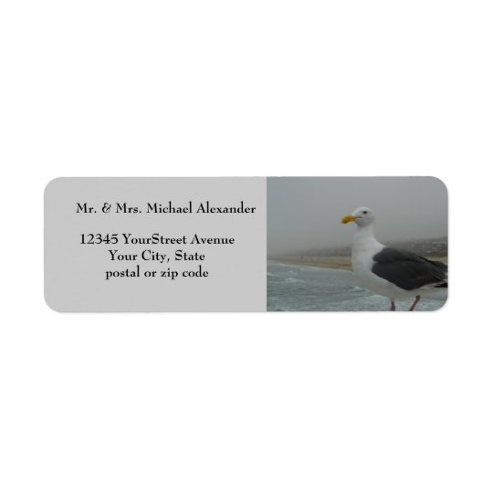 Seagull at Beach Foggy Day Return Address Label