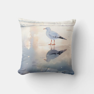 Seagull at Beach Throw Pillow