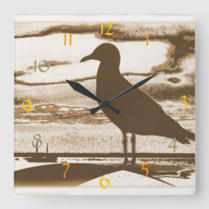 Seagull at Dusk by the Sea Shore Square Wall Clock