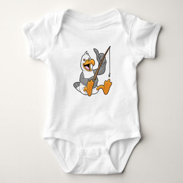 Seagull at Fishing with Fishing rod Baby Bodysuit (Front)