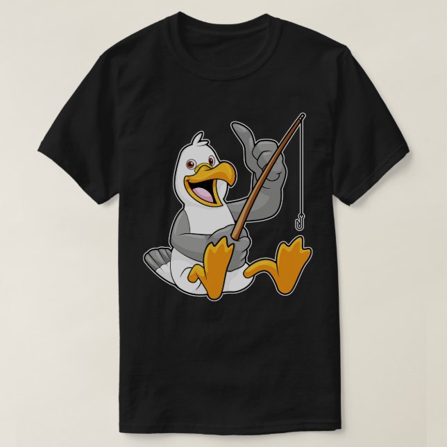 Seagull at Fishing with Fishing rod T-Shirt (Design Front)