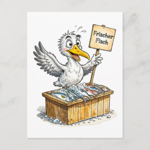 Seagull at Fresh Fish Stand on the Coast Postcard