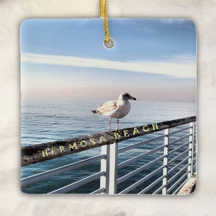 Seagull at Hermosa Beach Ceramic Ornament