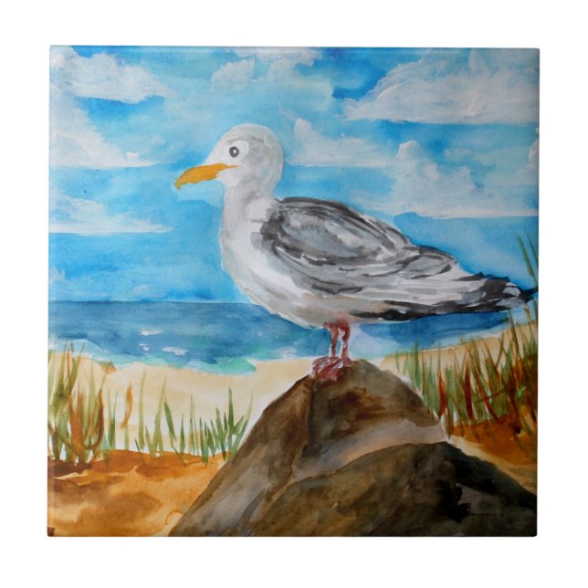 Seagull at the Beach Ceramic Tile (Front)