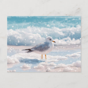 Seagull at the Beach Coastal Art Postcard