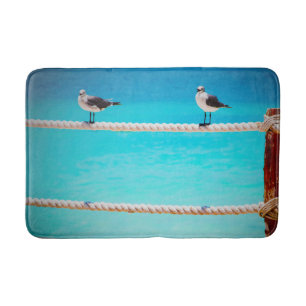 Seagull beach birds turquoise ocean photo coastal bath mat