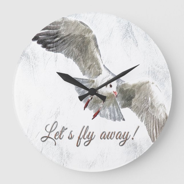 Seagull beach "let's fly away" wall-clock large clock (Front)