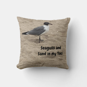 Seagull, Beach Sand, Beach Life, Beach Scene  Cushion
