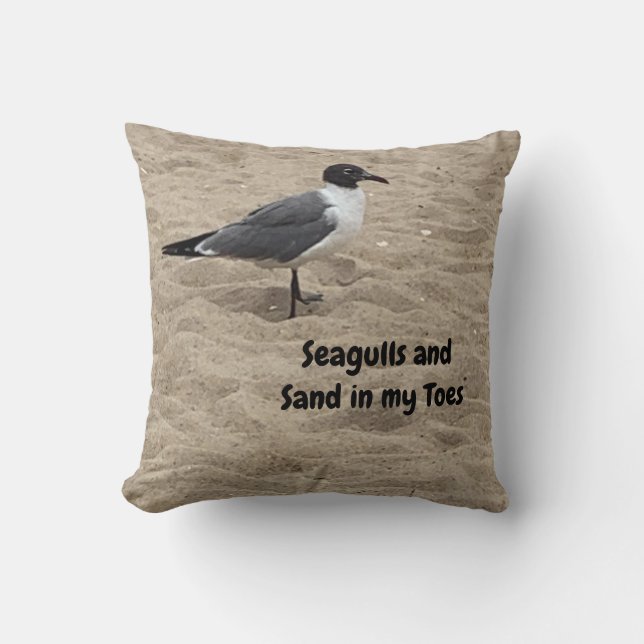 Seagull, Beach Sand, Beach Life, Beach Scene  Cushion (Front)