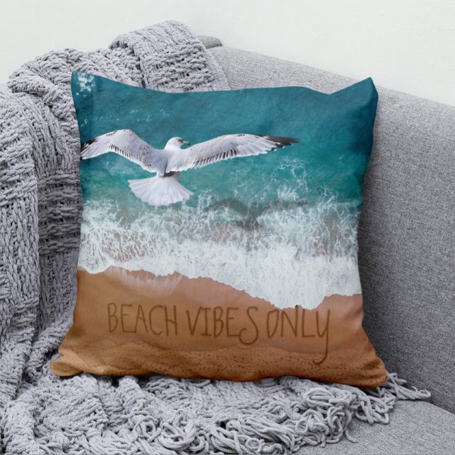 Seagull Beach Vibes Only Seashore Waves Cushion (Creator Uploaded)
