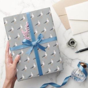Seagull Bird Beach Ocean Coast Grey Watercolor Wrapping Paper