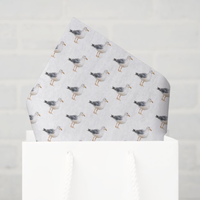 Seagull Bird Beach Ocean Coast White Watercolor Tissue Paper (Gift Bag)