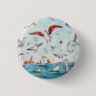 Seagull, bird, flying birds 3 cm round badge
