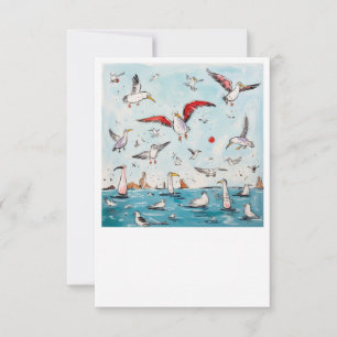 Seagull, bird, flying birds thank you card