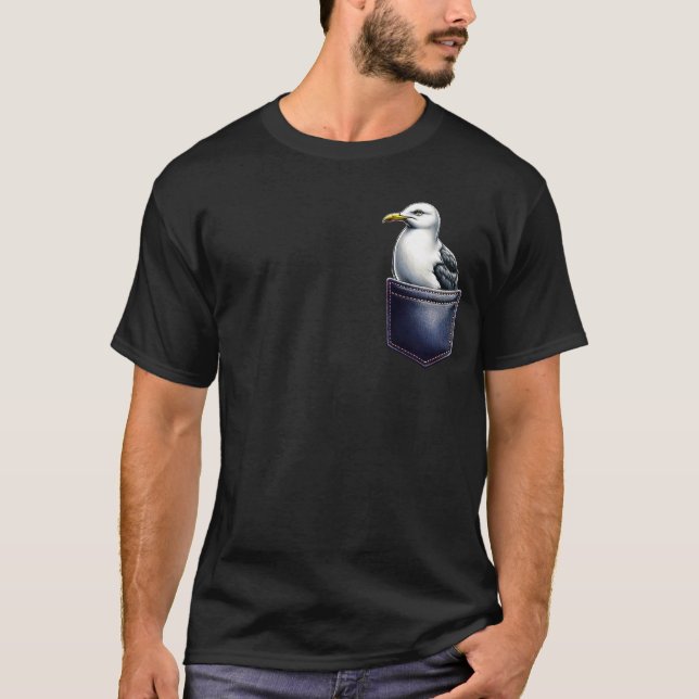 Seagull Bird in Pocket Bird Lover Harbour T-Shirt (Front)