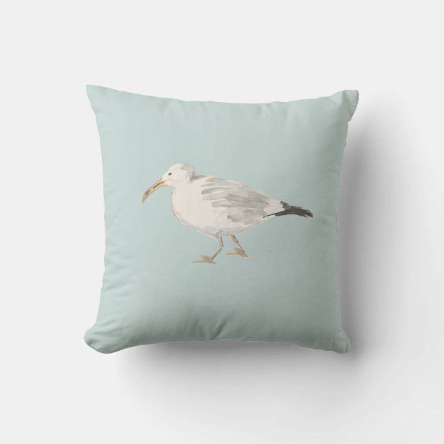 Seagull Bird Painting Beach Neutral Pillow (Front)