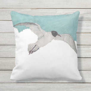 Seagull, Bird, Sky, Coastal, Beach Themed Outdoor Cushion