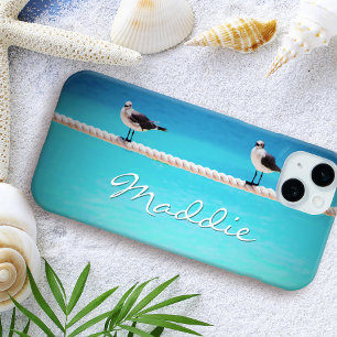 Seagull birds ocean photo typography custom name iPhone 15 mini case