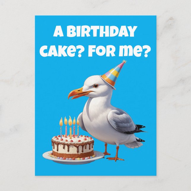 Seagull Birthday Surprise – Cake Not Safe! Postcard (Front)