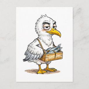 Seagull Carrying Fish Crate at the Coast Postcard