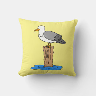 Seagull Cartoon Beach Summer Cute Yellow Cushion