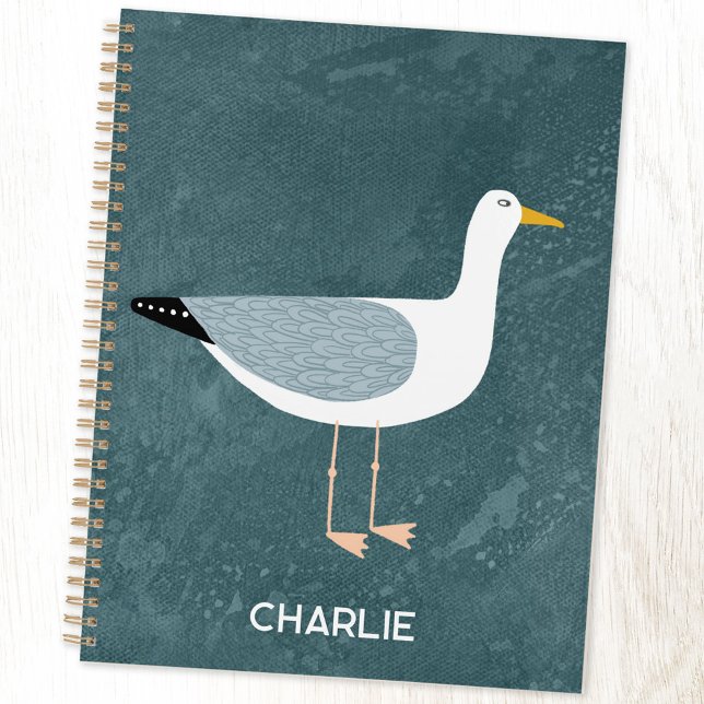 Seagull Coastal Bird Personalised Planner (Seagull personalized name coastal bird cover planner)