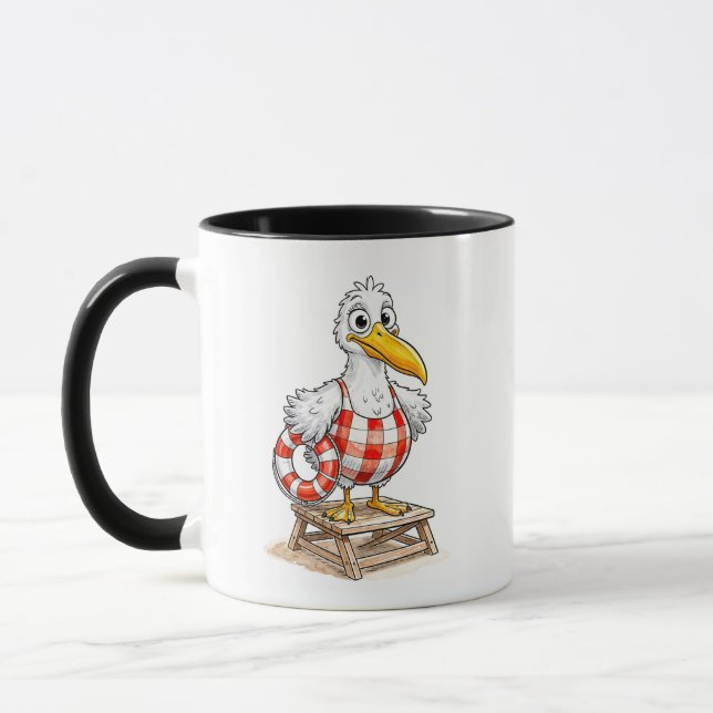 Seagull Comic Lifeguard Bird Mug (Left)
