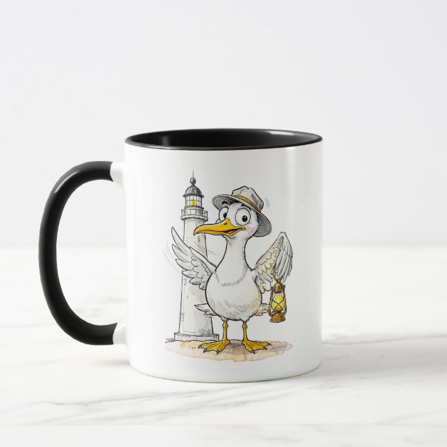 Seagull Comic Lighthouse Lantern Mug (Left)