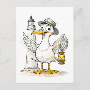 Seagull Comic Lighthouse Lantern Postcard