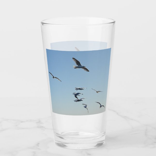 Seagull Customizable Coastal Bird Flight Ocean Glass (Front)