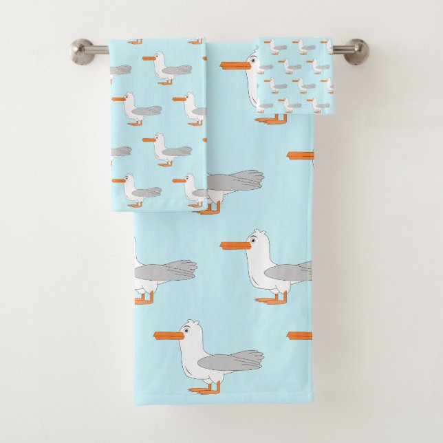 Seagull Design Any Colour Background Bath Towel Set (Insitu)