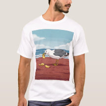 Seagull Eating a Chip on PEI Beach T-Shirt