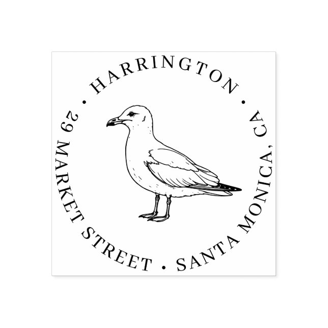 Seagull Family Return Address – Coastal Elegance Rubber Stamp (Imprint)