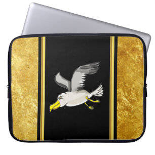 Seagull flying over head with a gold foil design laptop sleeve