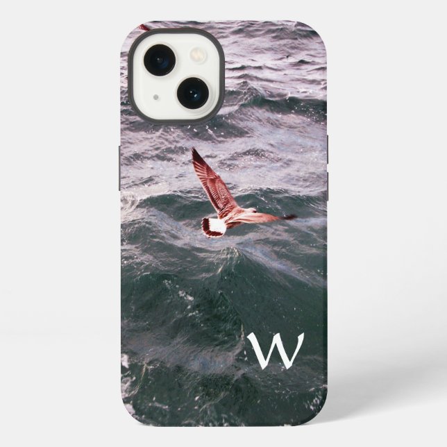SEAGULL FLYING OVER THE WAVES MONOGRAM iPhone CASE (Back)