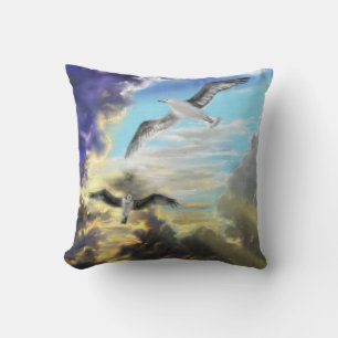 Seagull Flying Throw Pillow