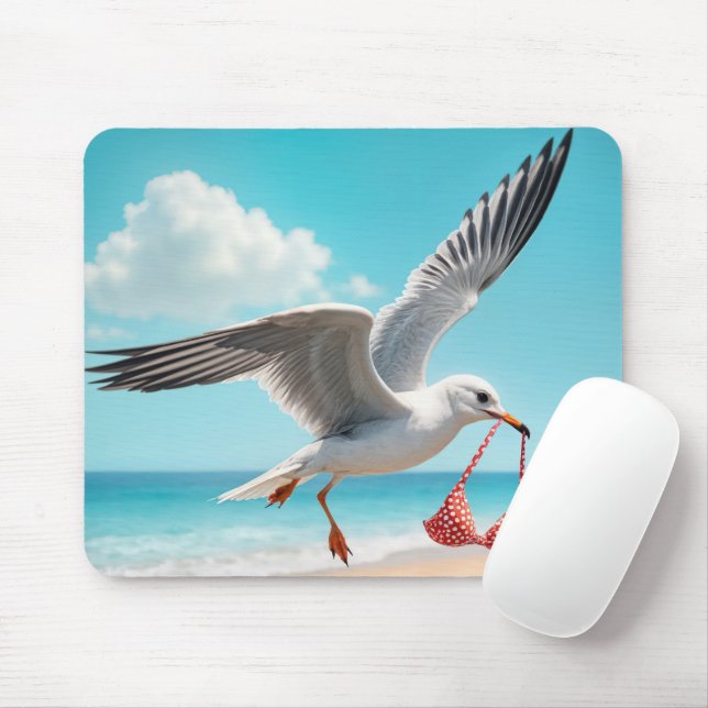 Seagull Flying With a Bikini Top Mouse Pad (With Mouse)