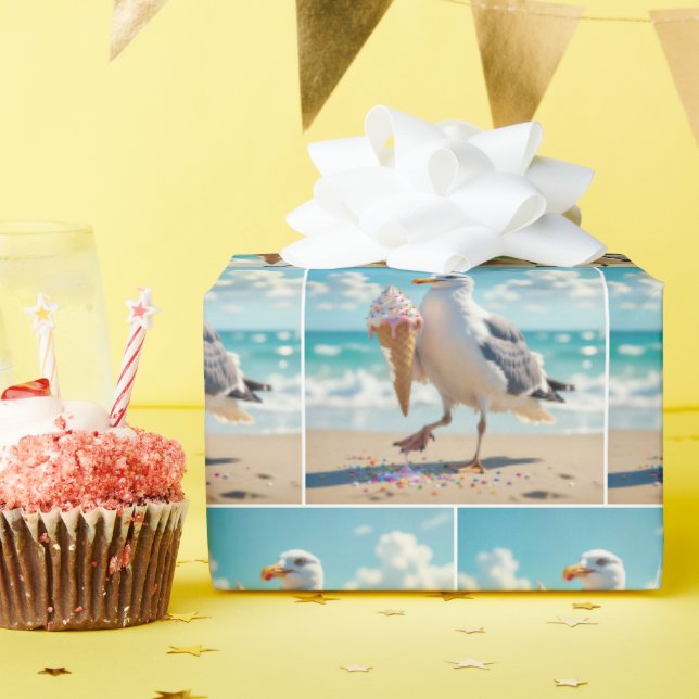 Seagull Holding an Ice Cream Cone Wrapping Paper (Birthday Party)
