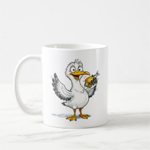 Seagull Holding Fish Sandwich at the Coast Coffee Mug