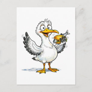 Seagull Holding Fish Sandwich at the Coast Postcard