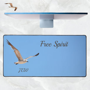 Seagull in Flight Free Spirit Sky Blue Coastal Desk Mat