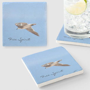 Seagull in Flight Photographic Blue Stone Coaster