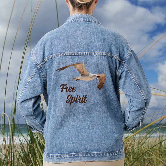 Seagull in Flight Photographic Free Spirit Coastal Denim Jacket (Creator Uploaded)